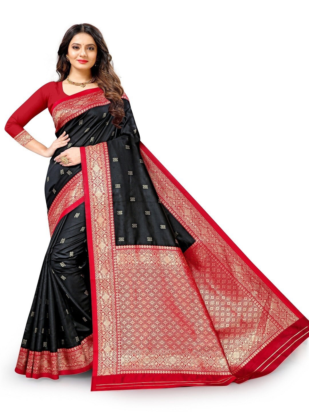 

faxofab Ethnic Woven Design Zari Banarasi Saree, Black