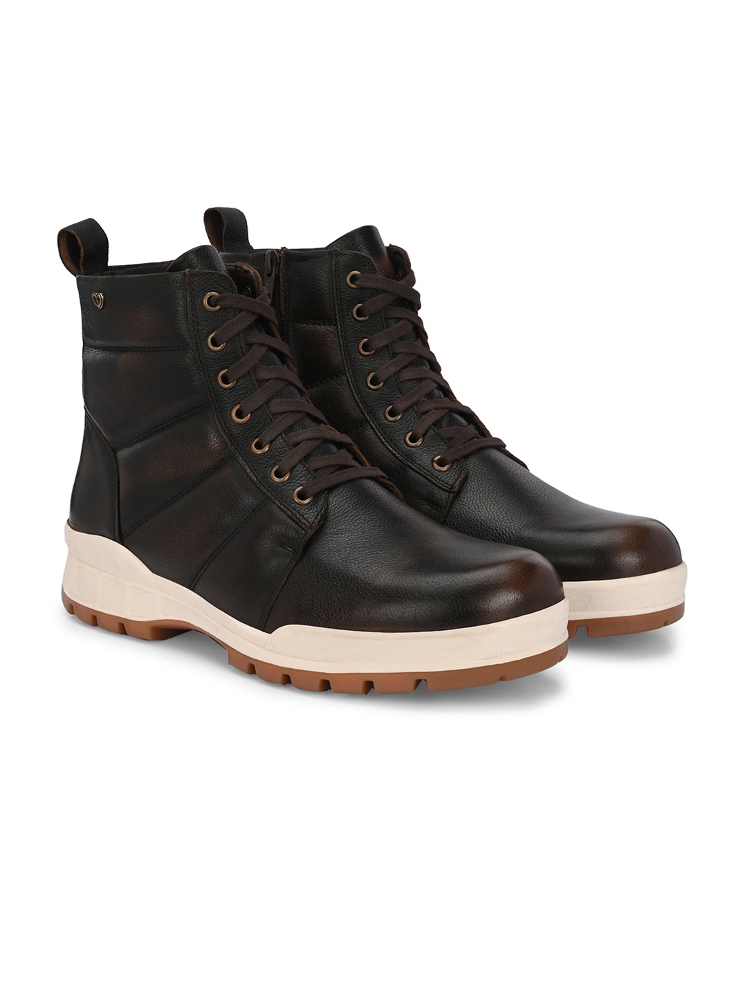 

Delize Men Round Toe Leather Derby Ankle Boots, Brown