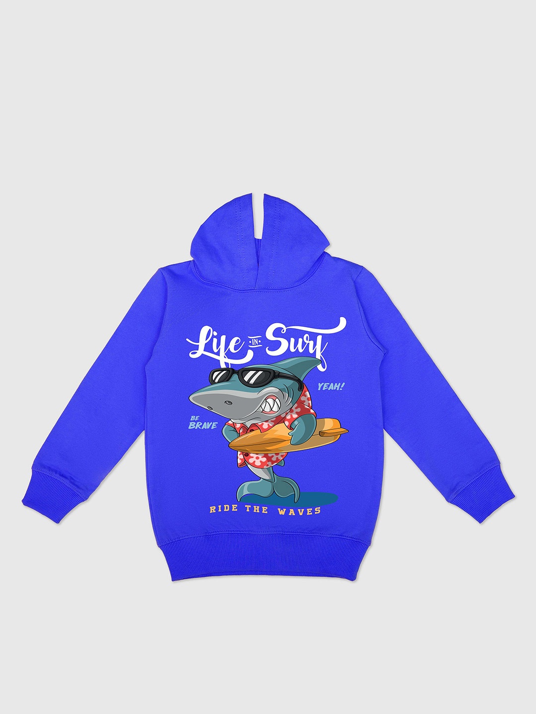 

HERE&NOW Navy Blue Boys Graphic Printed Fleece Hood Pullover Sweatshirt