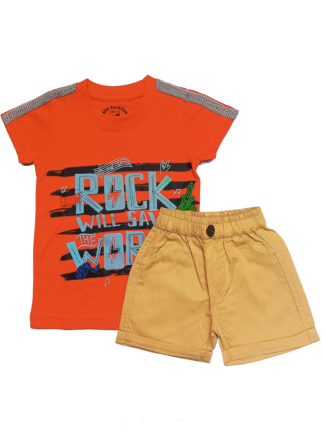 

BAESD Infant Boys Printed Round Neck Pure Cotton T-shirt with Shorts, Orange
