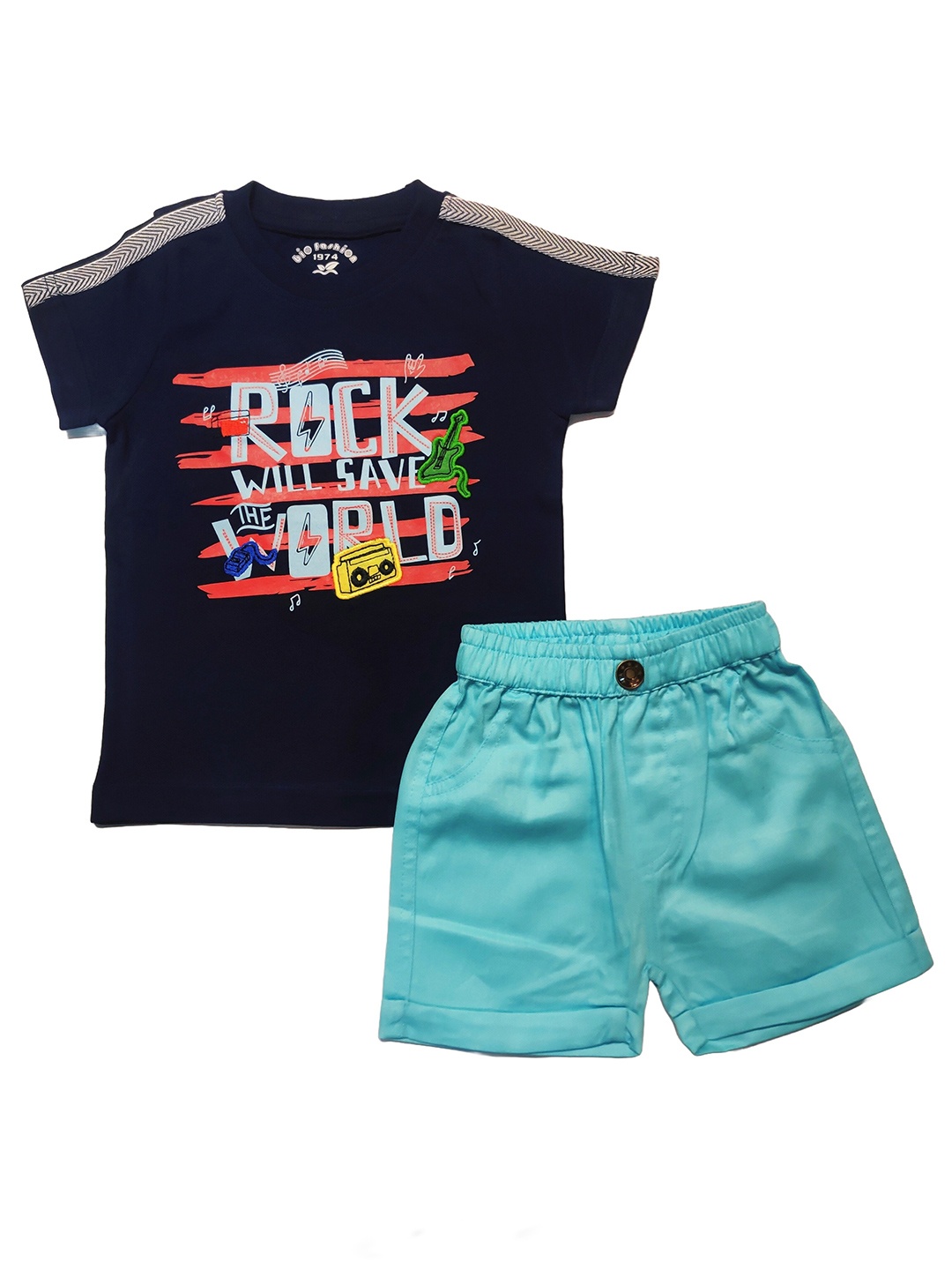 

BAESD Infant Boys Printed Pure Cotton T-shirt with Shorts, Navy blue