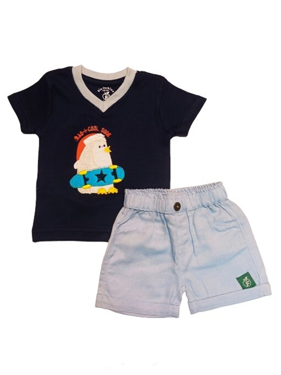 

BAESD Infant Boys V-Neck Printed Pure Cotton T-shirt with Shorts, Navy blue