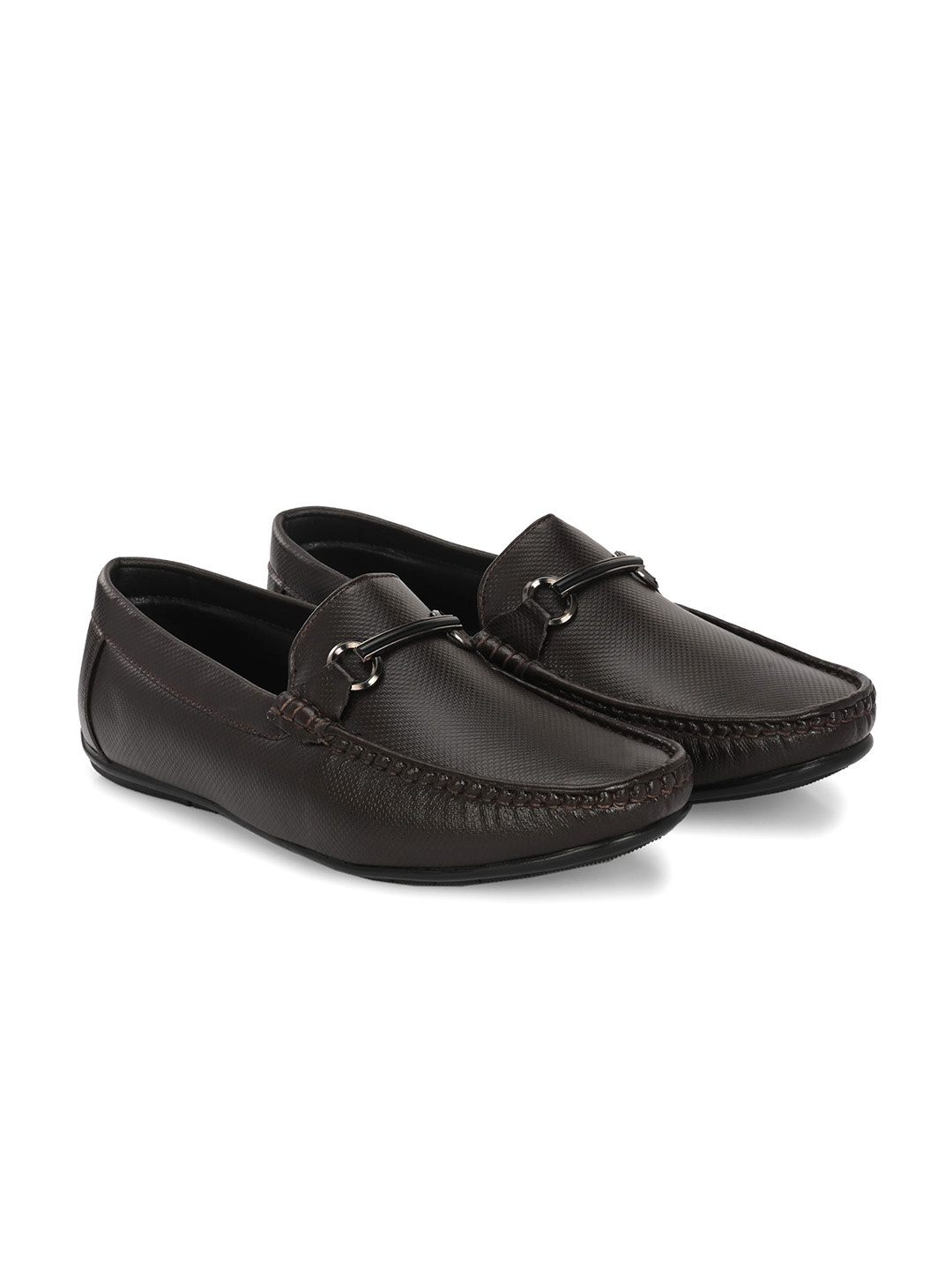 

Azzaro Black Men Textured Lightweight Horsebit Loafers, Brown