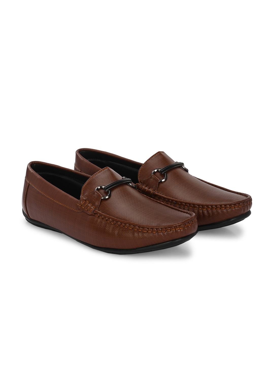 

Azzaro Black Men Textured Lightweight Horsebit Loafers, Tan