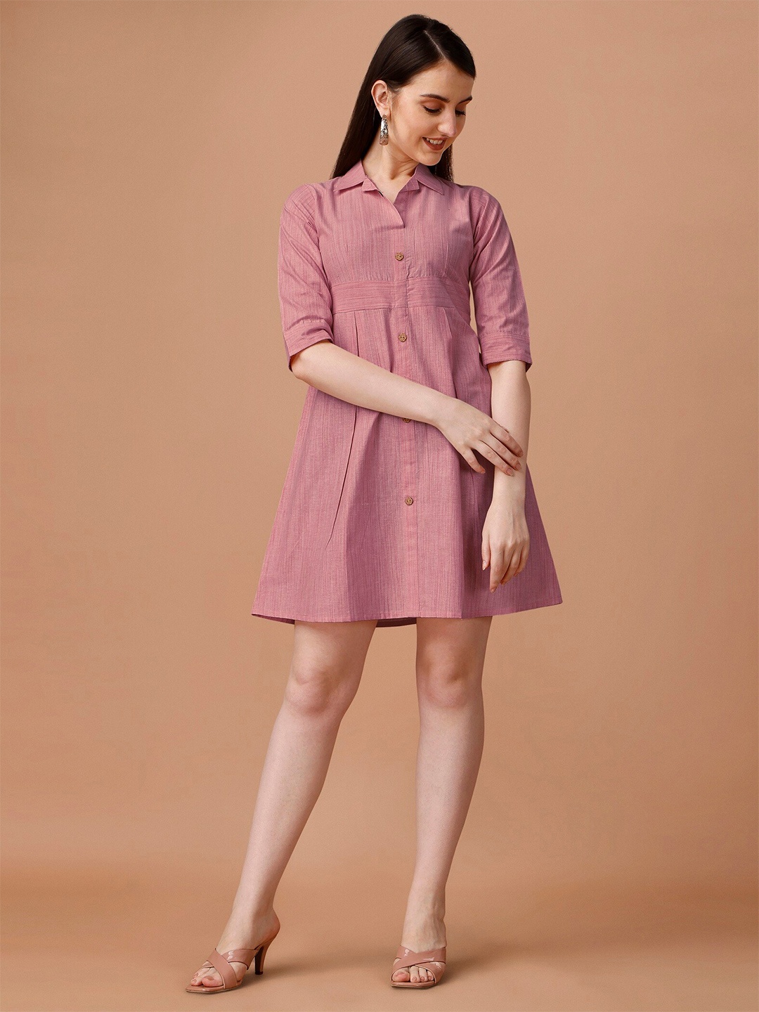 

WILNERCROWN Shirt Collar Cotton A-Line Dress, Maroon