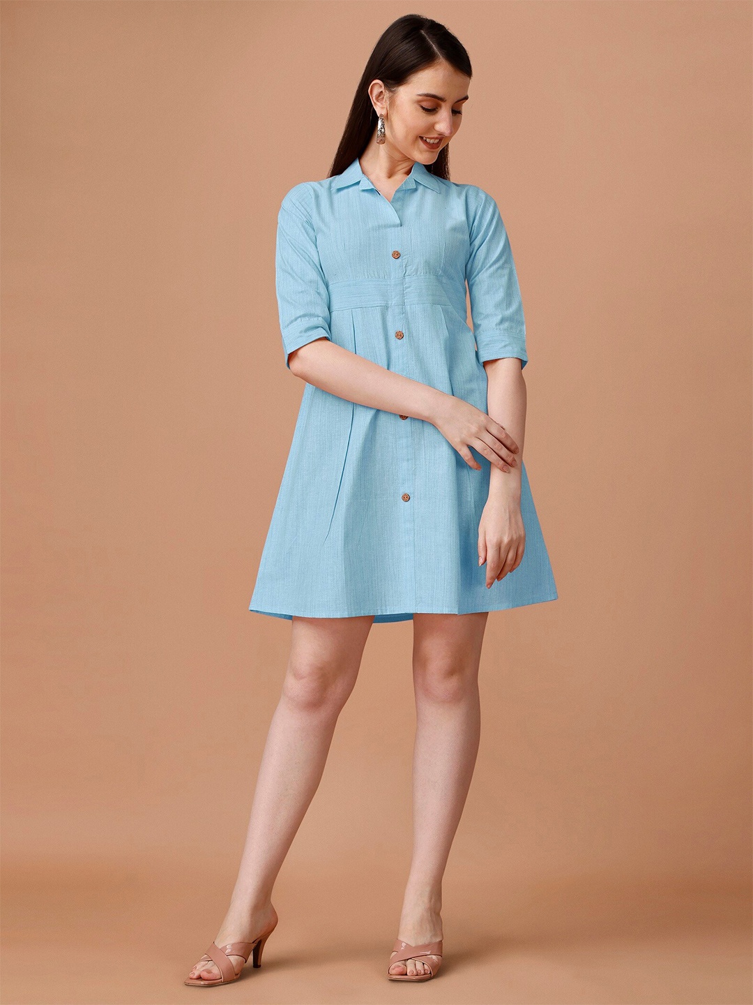 

WILNERCROWN Shirt Collar Cotton Shirt Dress, Sea green