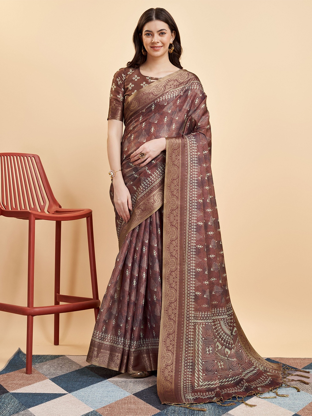 

Mitera Warli Zari Silk Cotton Kanjeevaram Saree, Purple