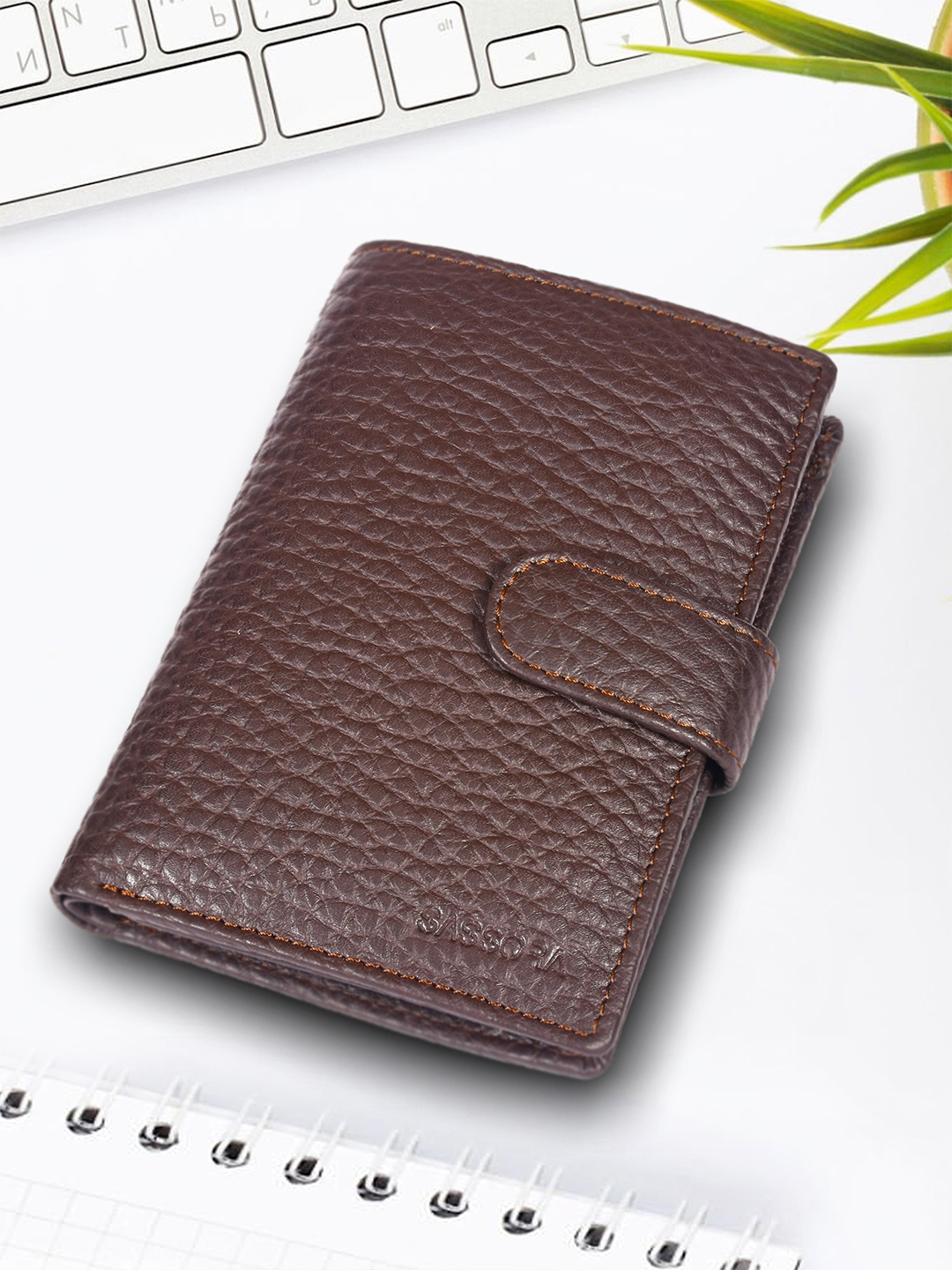 

Sassora Men Textured Leather Rfid Two Fold Wallet, Brown