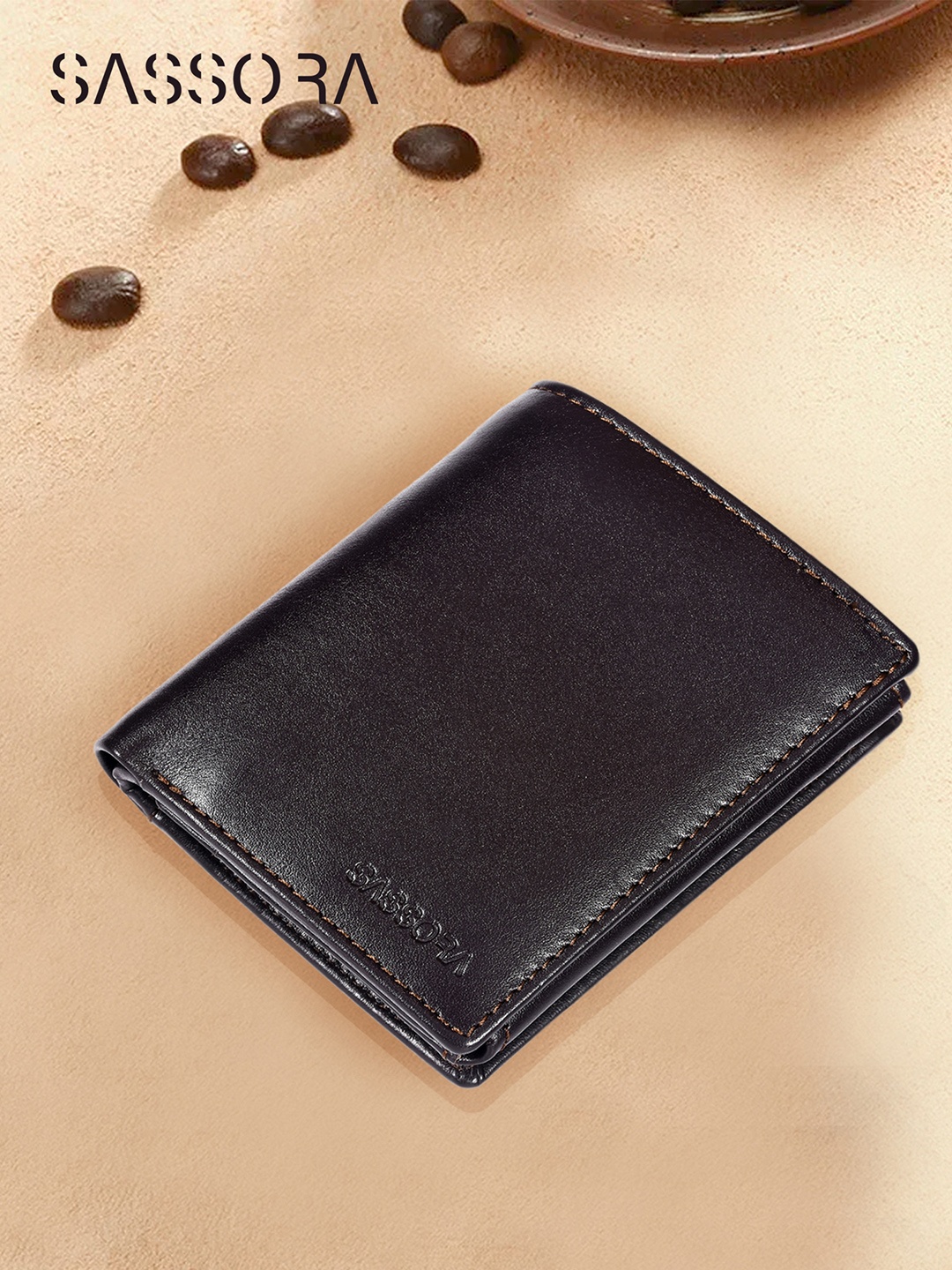 

Sassora Men Leather Rfid Two Fold Wallet, Coffee brown