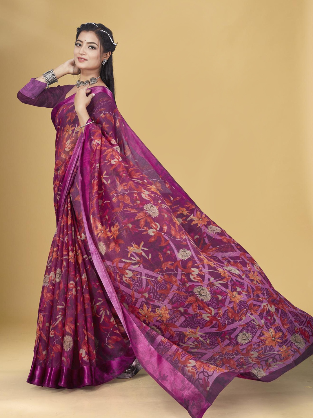 

Fevinaa Floral Printed Saree, Purple