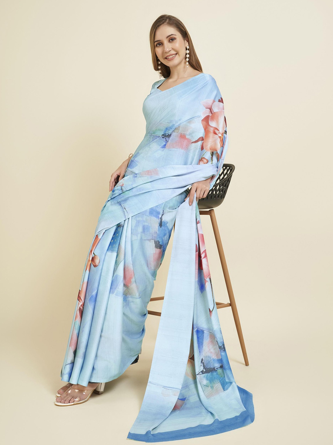 

Fevinaa Floral Printed Saree, Blue