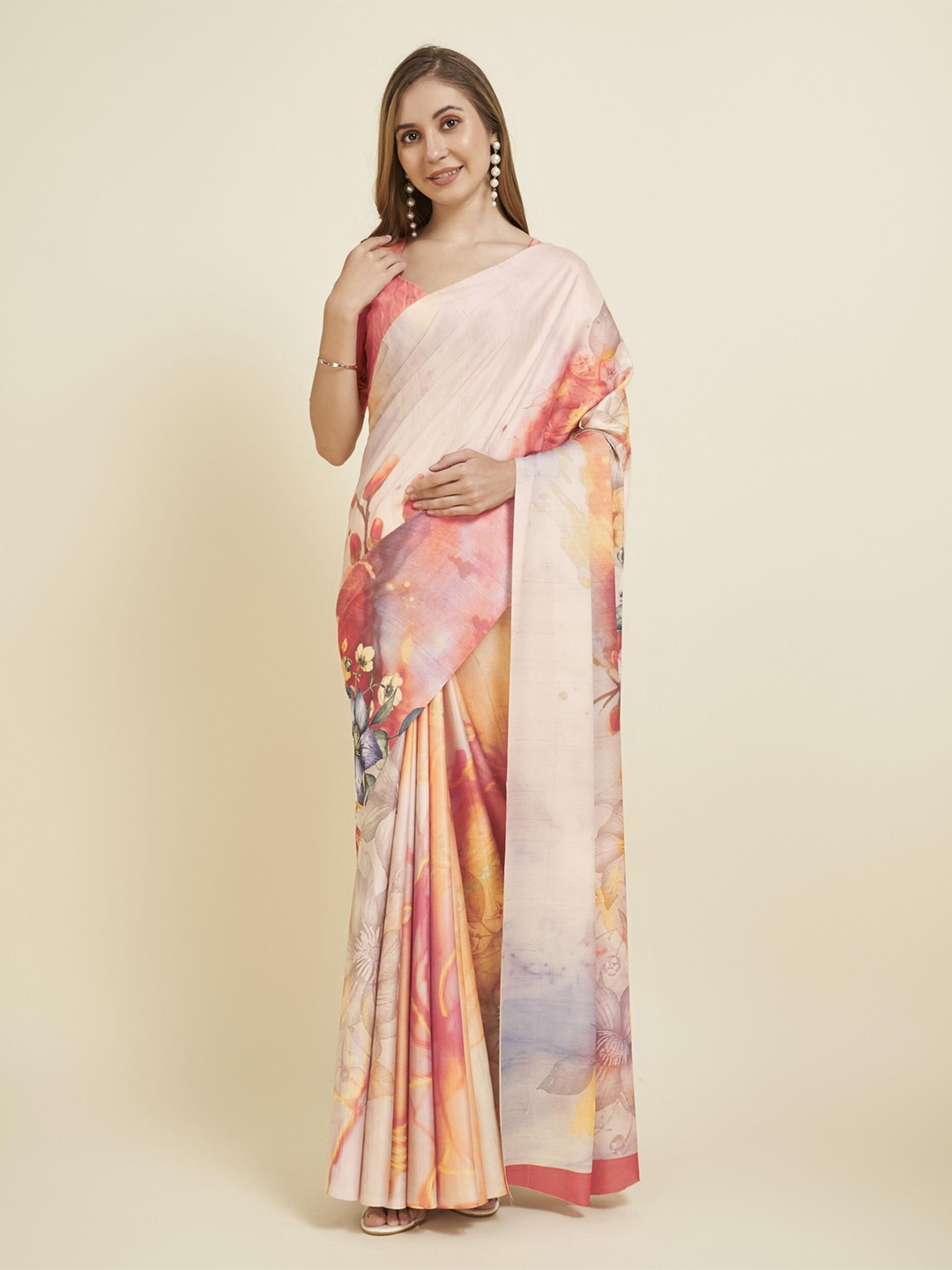 

Fevinaa Floral Printed Saree, Orange