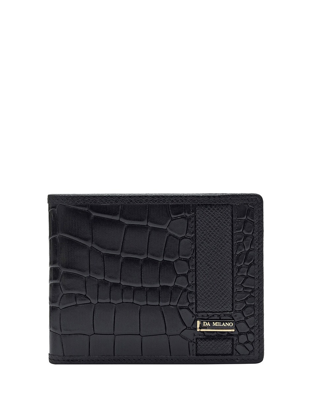 

Da Milano Men Textured Leather Two Fold Wallet, Black