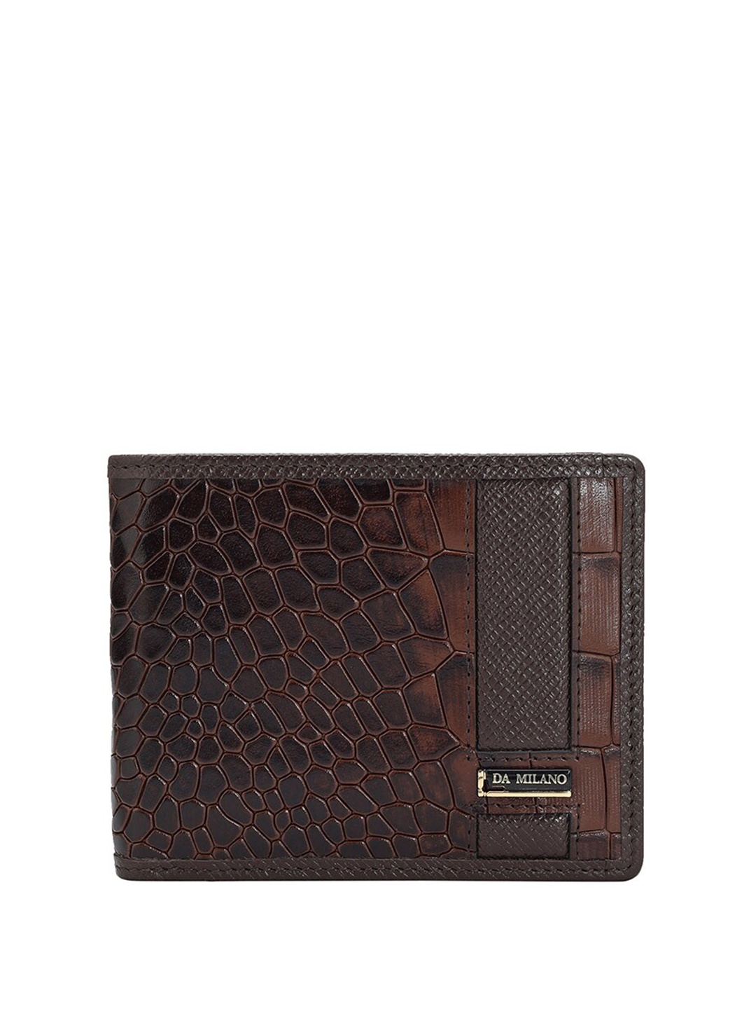 

Da Milano Men Textured Leather Two Fold Wallet, Brown
