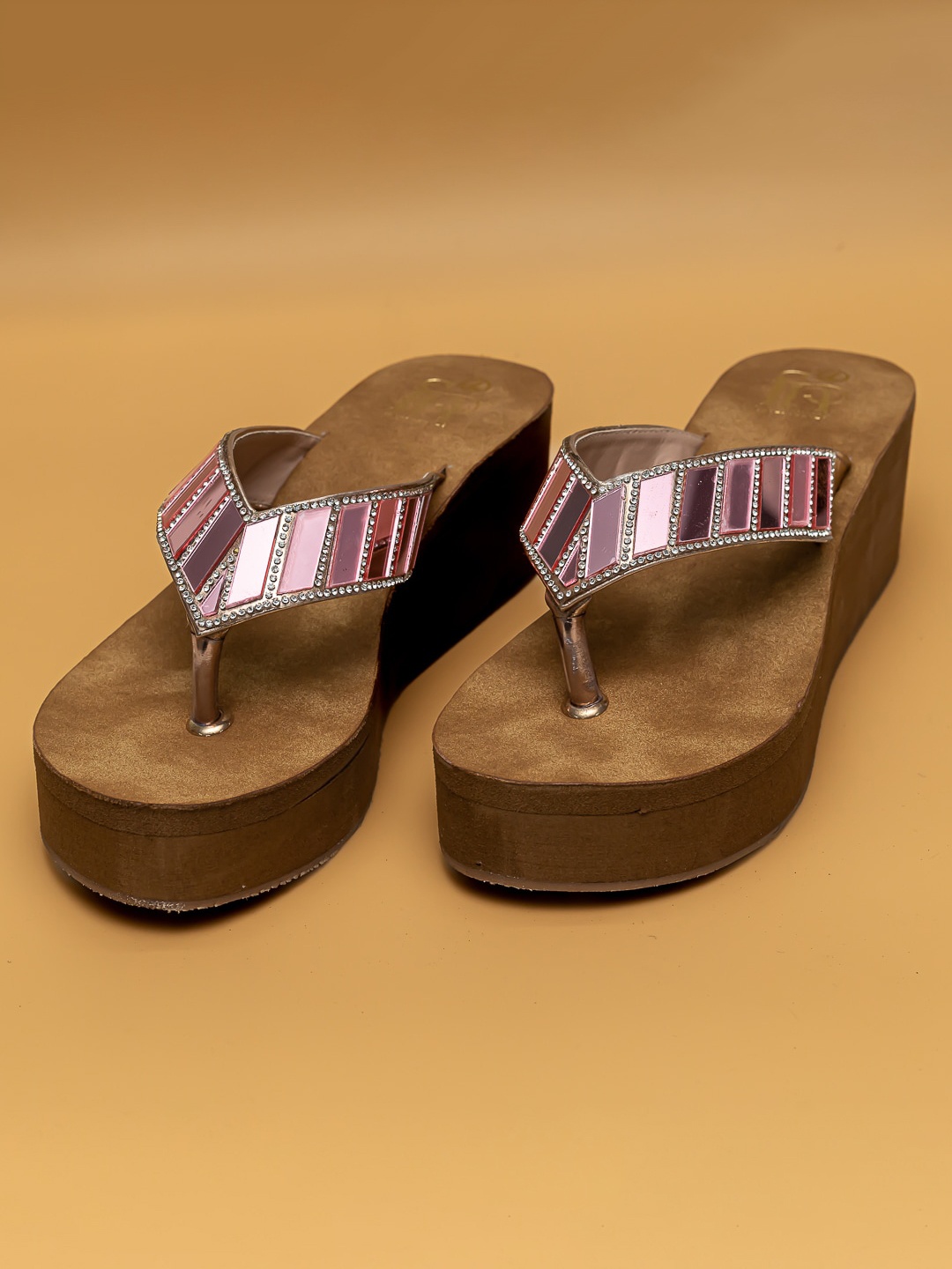 

Dapper Feet-Fancy Nancy Embellished Open Toe Wedge Heels, Pink