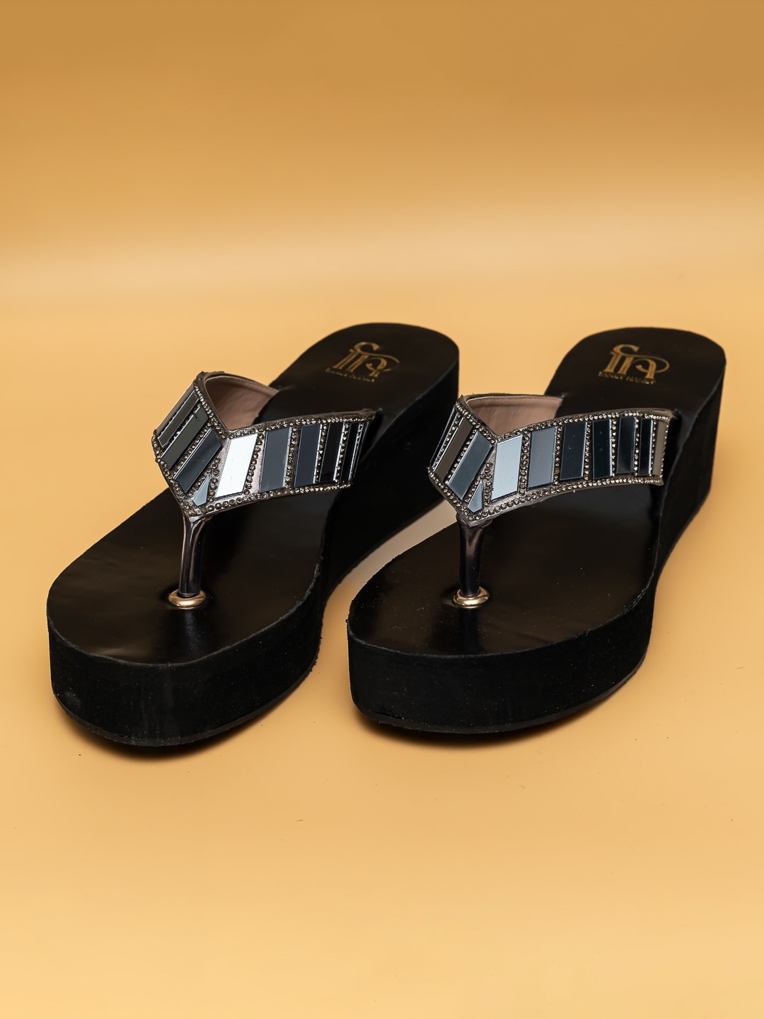 

Dapper Feet-Fancy Nancy Embellished Open Toe Wedge Heels, Black