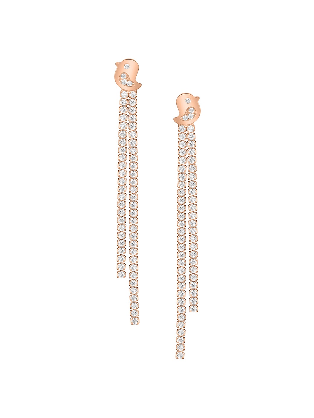 

925 SILLER Rhodium-Plated Zircon Studded 925 Pure Silver Tasselled Drop Earrings, Rose gold