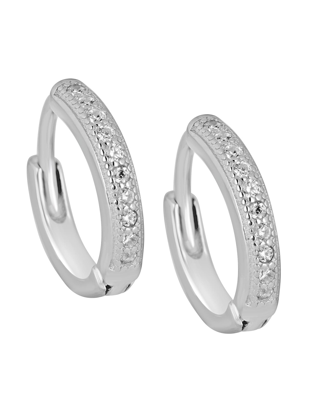 

925 SILLER Sterling Silver Rhodium-Plated Zircon Circular Shaped Hoop Earrings