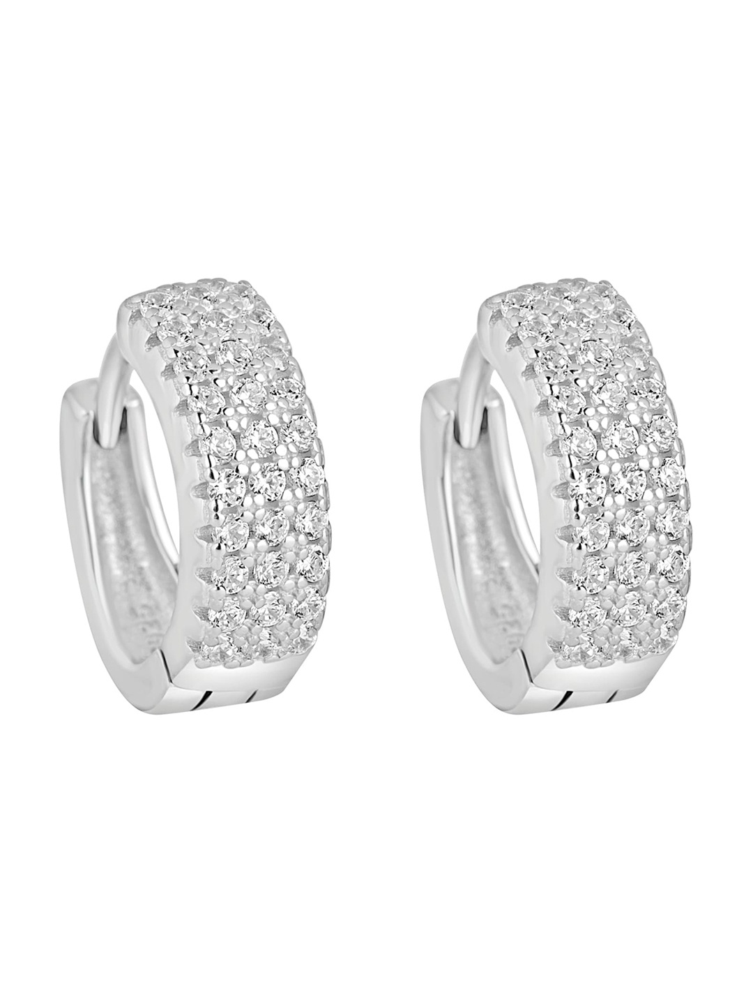 

925 SILLER Rhodium-Plated Zircon Studded 925 Pure Silver Contemporary Hoop Earrings