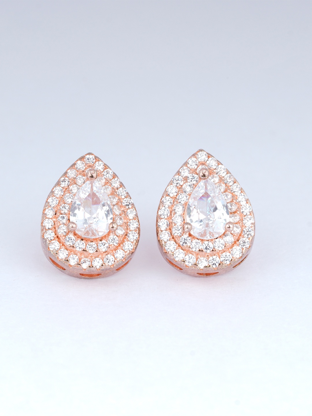 

925 SILLER 925 Sterling Silver Rose Gold Almond Shape Studs