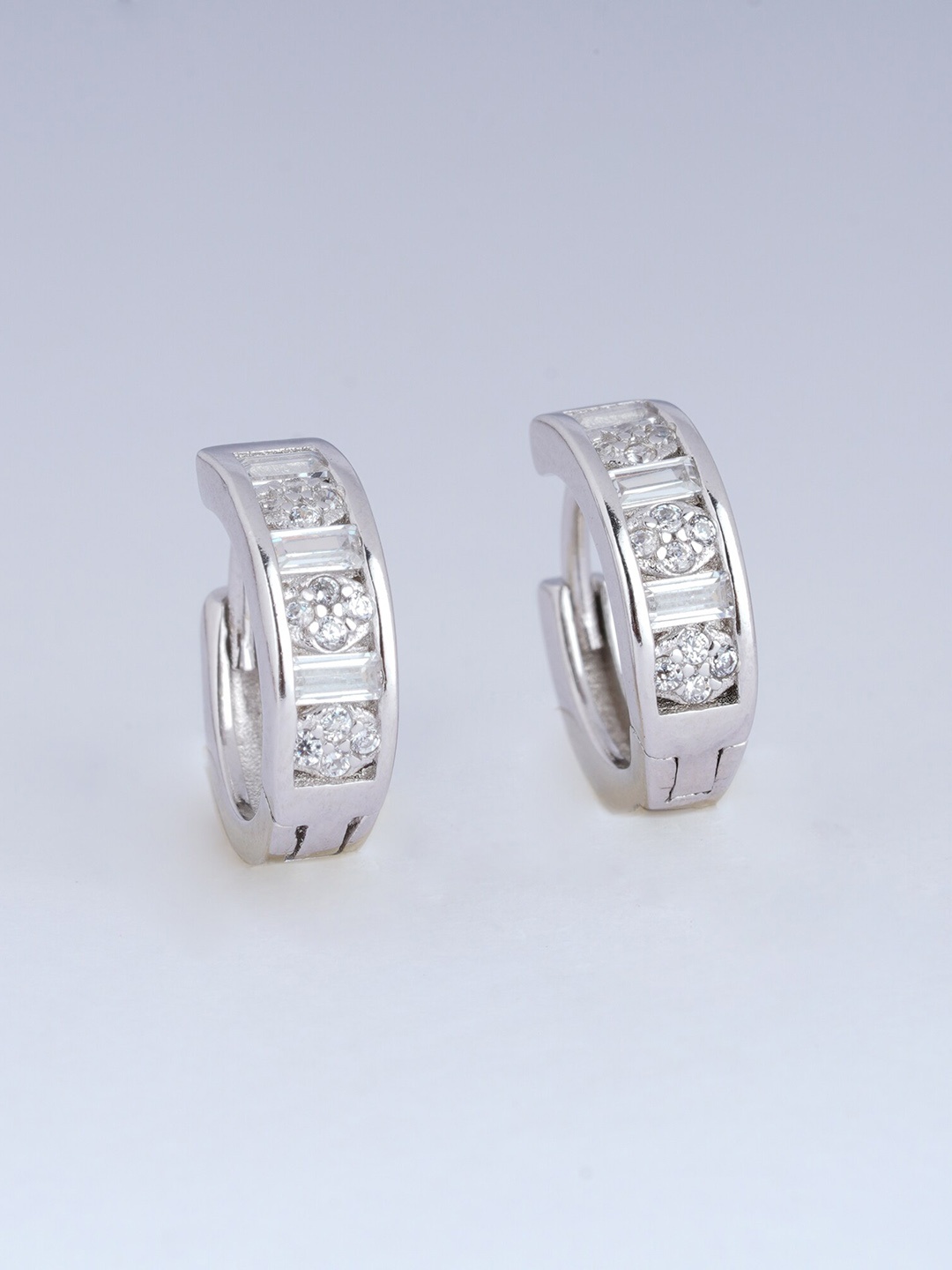 

925 SILLER Rhodium-Plated Pure Silver Contemporary Hoop Earrings