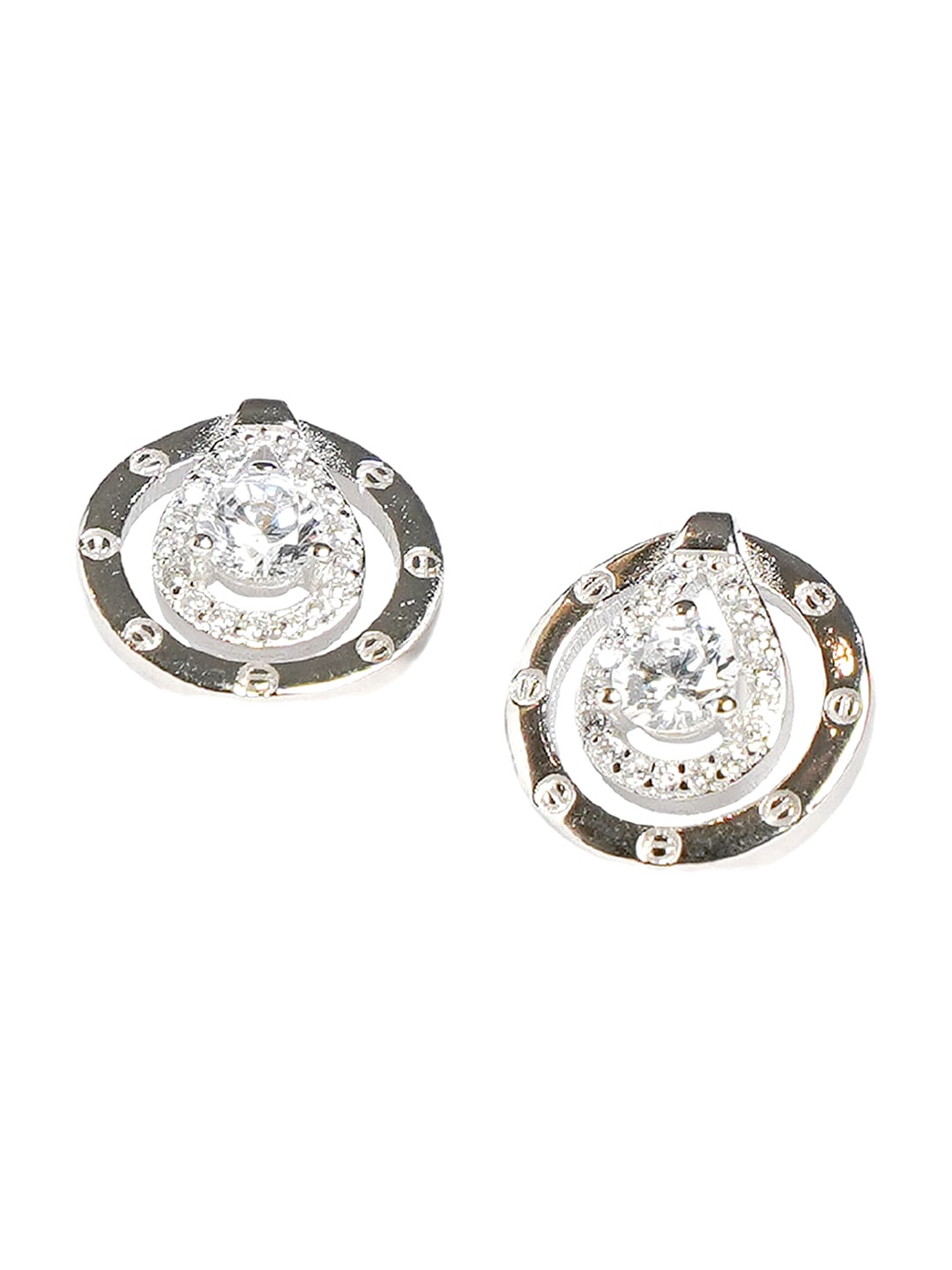 

925 SILLER Rhodium Plated Sterling Silver Zircon Studs Earrings
