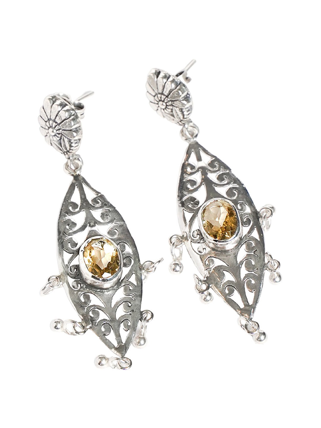 

925 SILLER Rhodium-Plated Contemporary Sterling Silver Drop Earrings