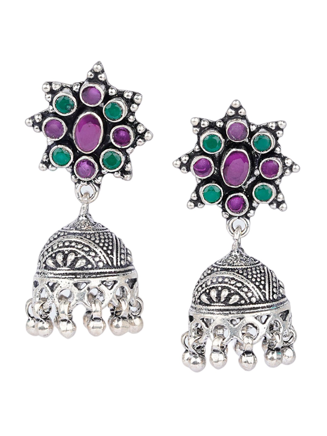 

925 SILLER 925 Pure Silver Rhodium-Plated Dome Shaped Jhumkas