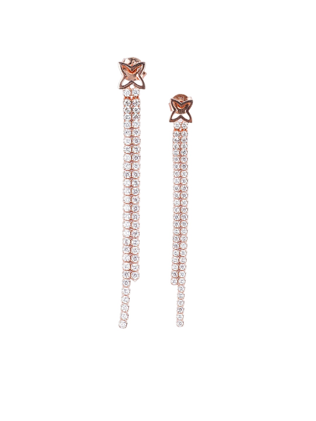 

925 SILLER 925 Pure Silver Rose Gold Threader Drop Dangers Earrings