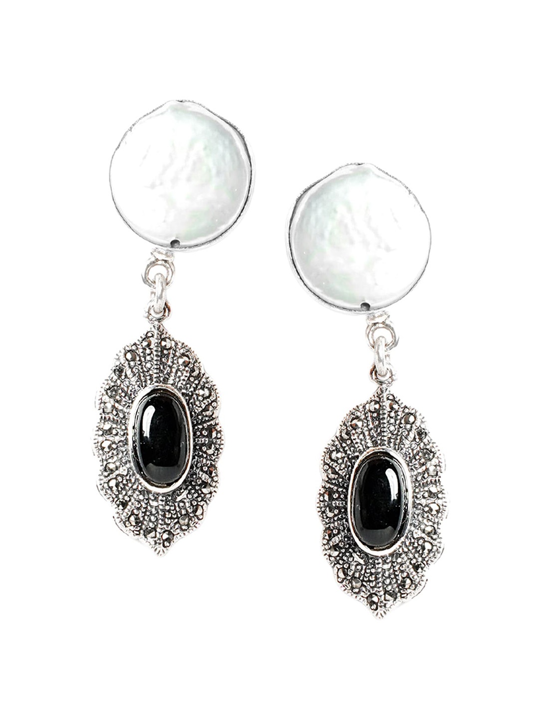 

925 SILLER Rhodium Plated Mother of Pearl Sterling Silver Studs Earrings