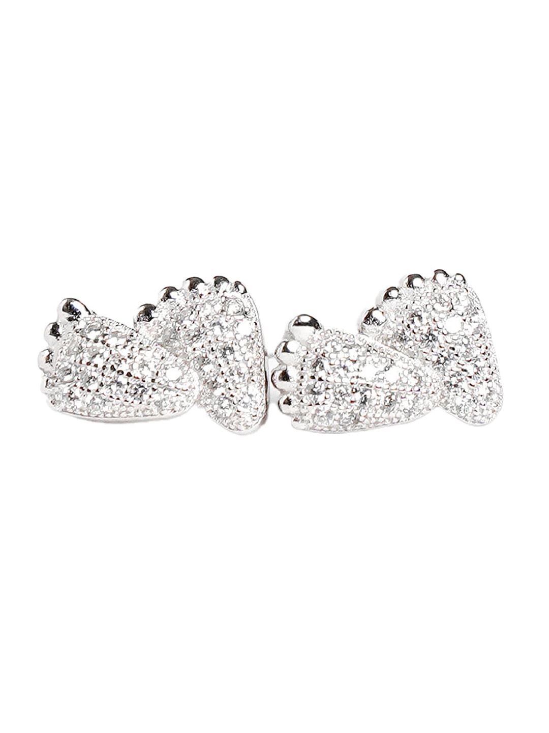 

925 SILLER 92.5 Sterling Silver Rhodium-Plated Zircon Studded Contemporary Studs Earrings