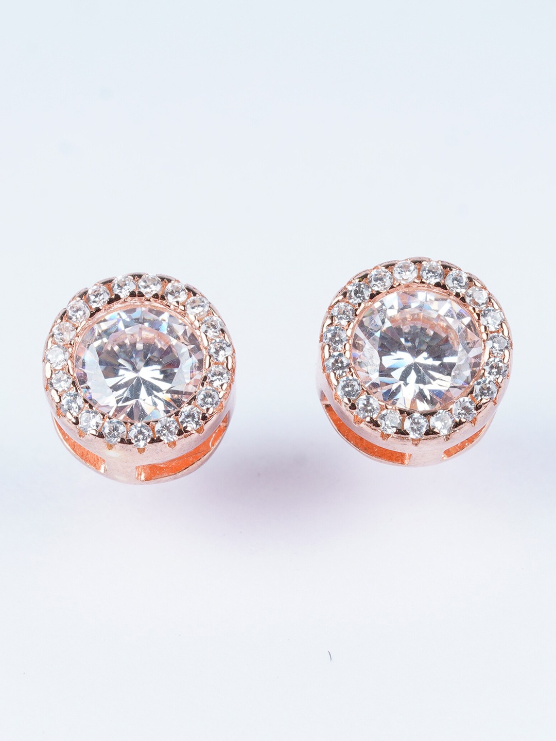 

925 SILLER 925 Silver Rose Gold Floral Shape Traditional Studs