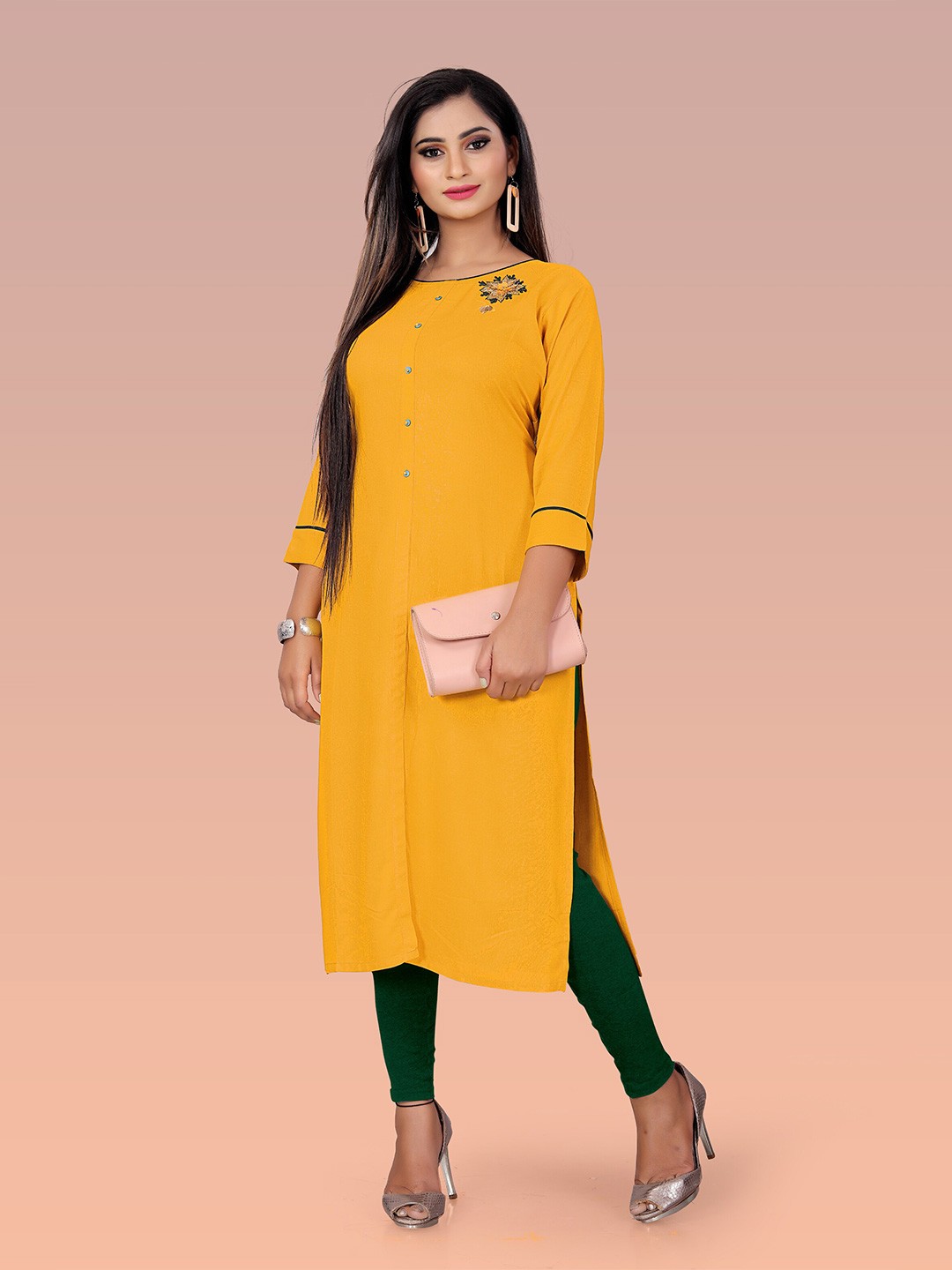 

Archittam Beads & Stones Straight Kurta, Mustard