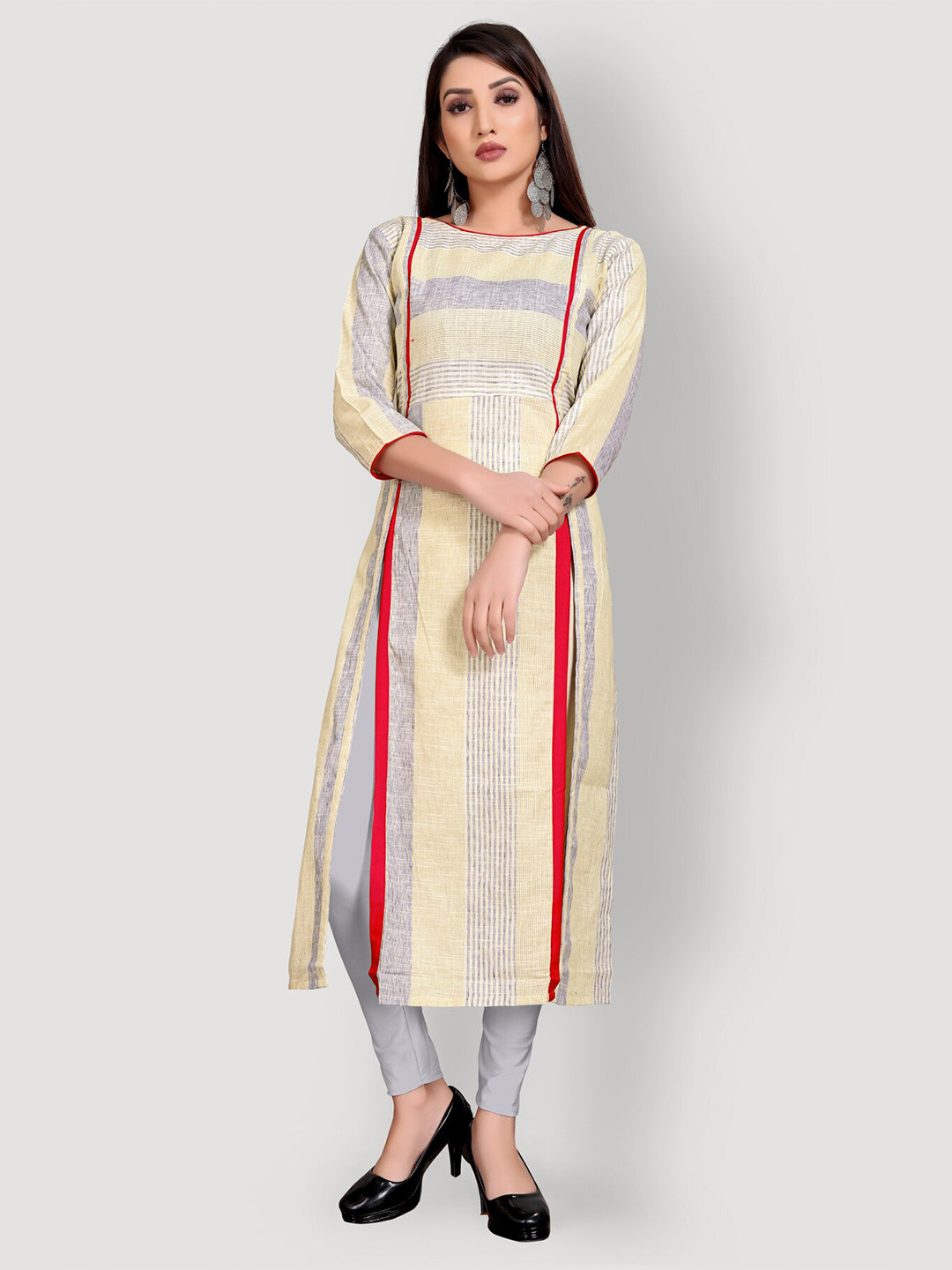

Archittam Striped Pure Cotton Straight Kurta, Cream