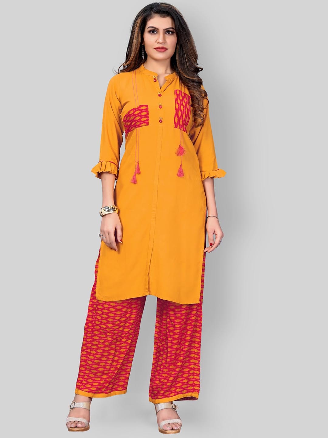 

Archittam Regular Patchwork Straight Kurta with Palazzos, Yellow