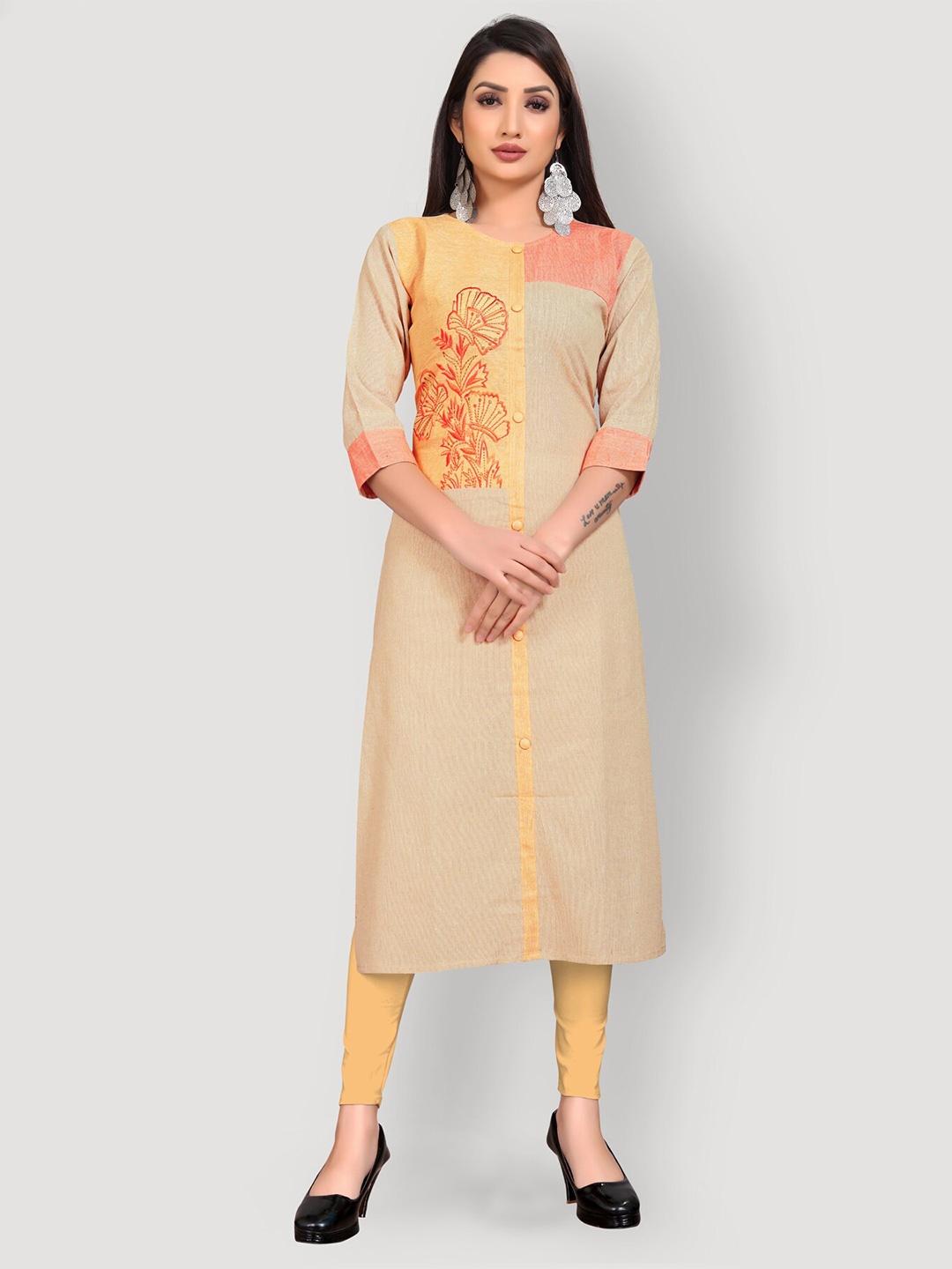 

Archittam Floral Embroidered Pure Cotton Straight Kurta, Cream