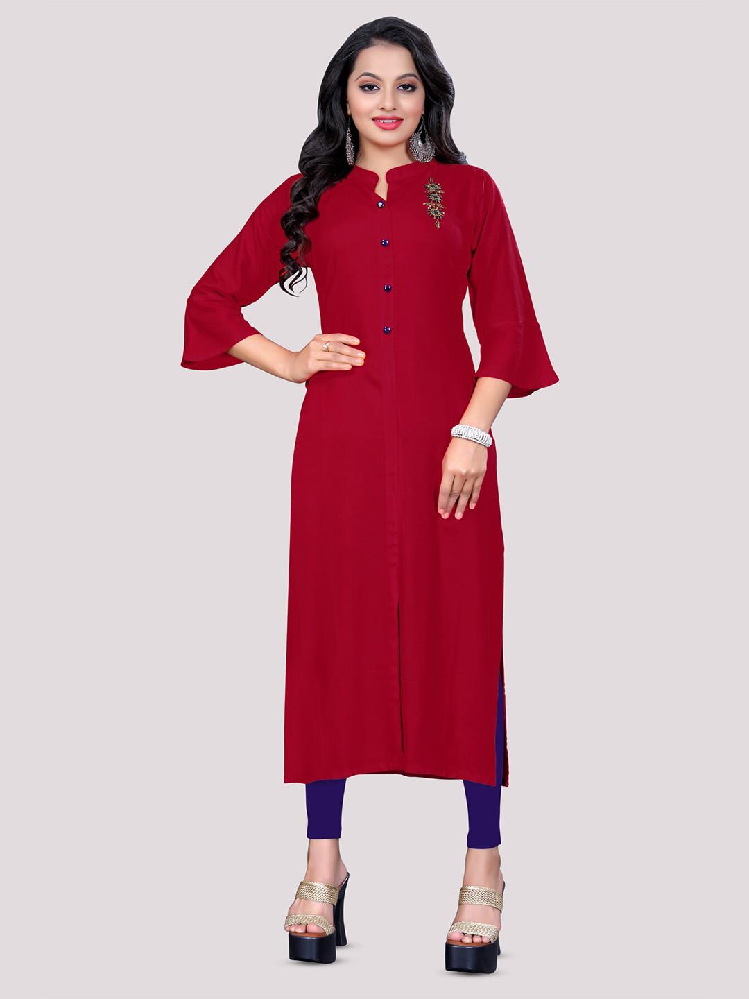 

Archittam Beads and Stones Straight Kurta, Red
