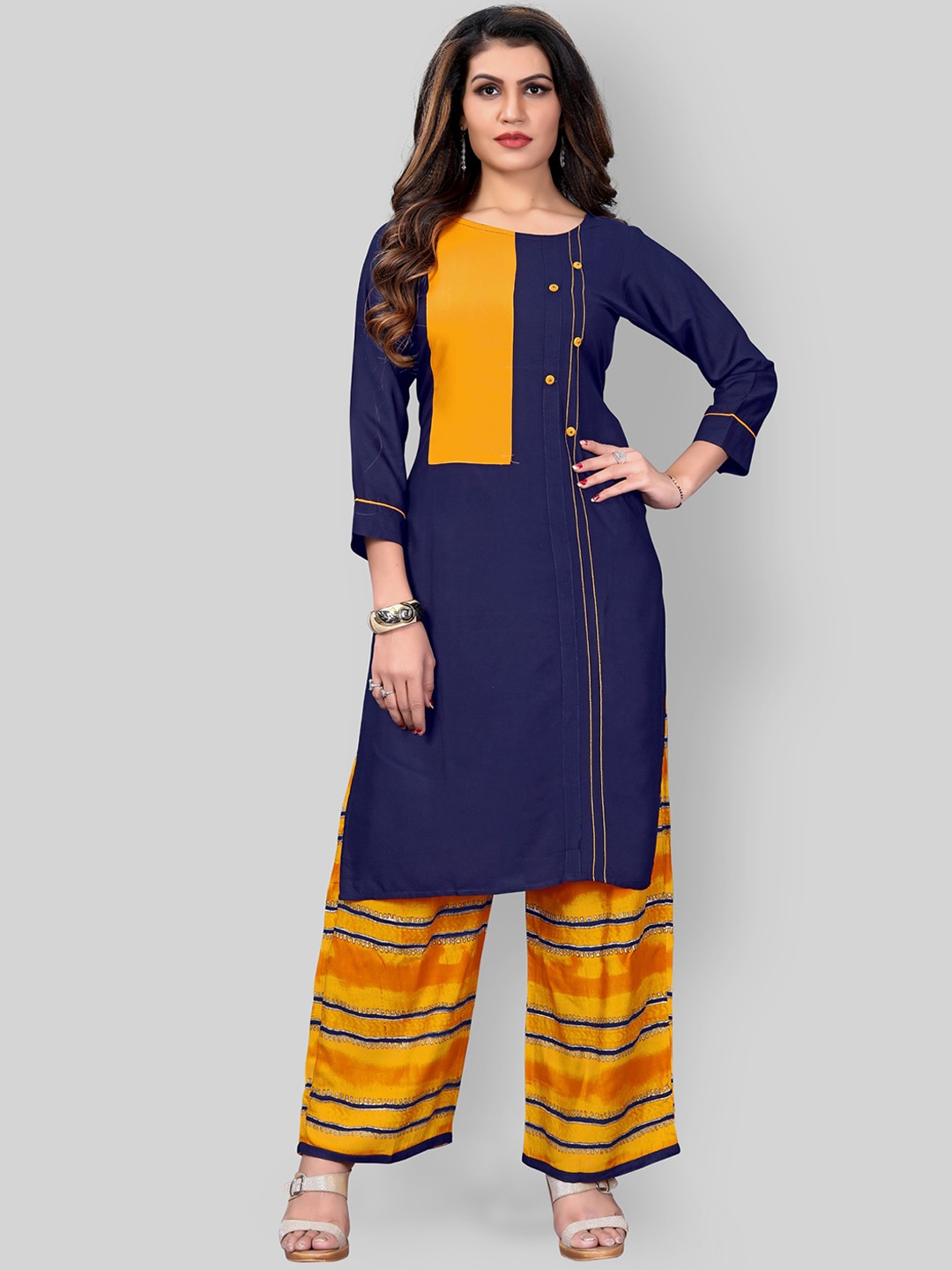 

Archittam Printed Straight Kurta With Palazzos, Blue