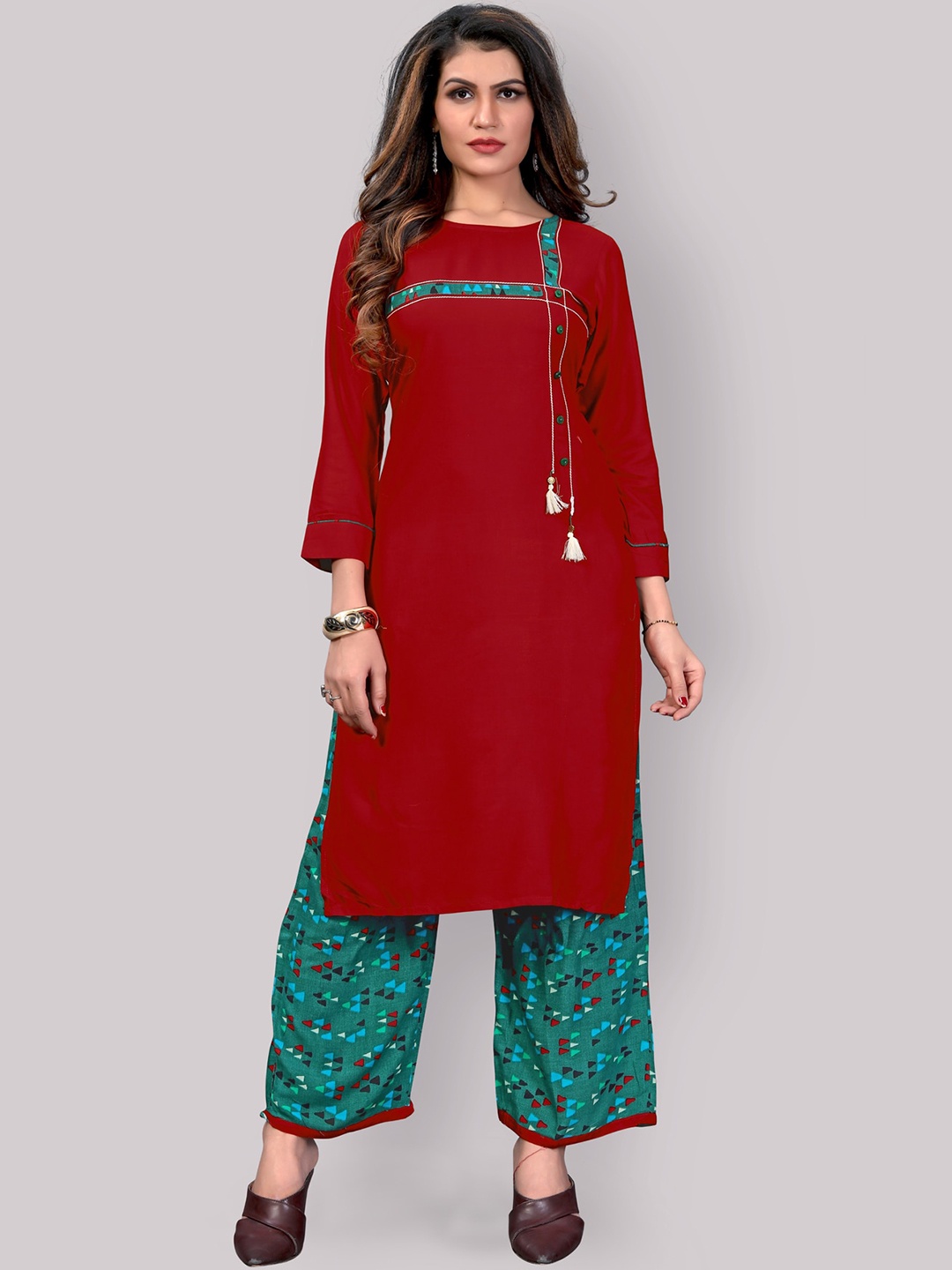 

Archittam Straight Kurta with Palazzos, Red