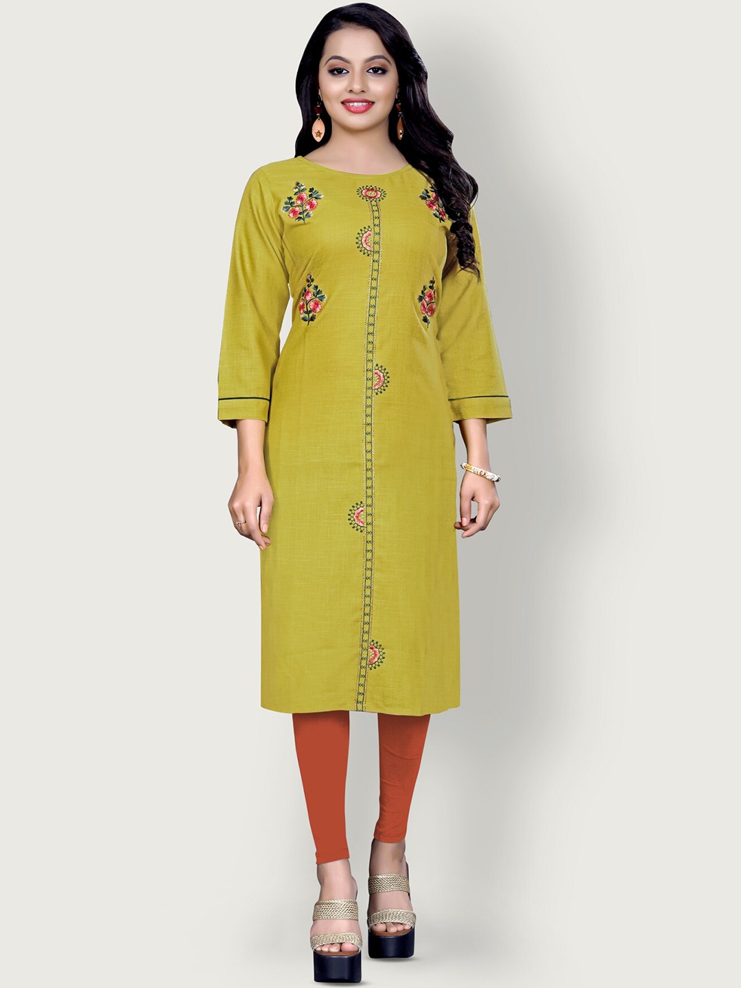 

Archittam Ethnic Motifs Embroidered Thread Work Detailed Straight Kurta, Green