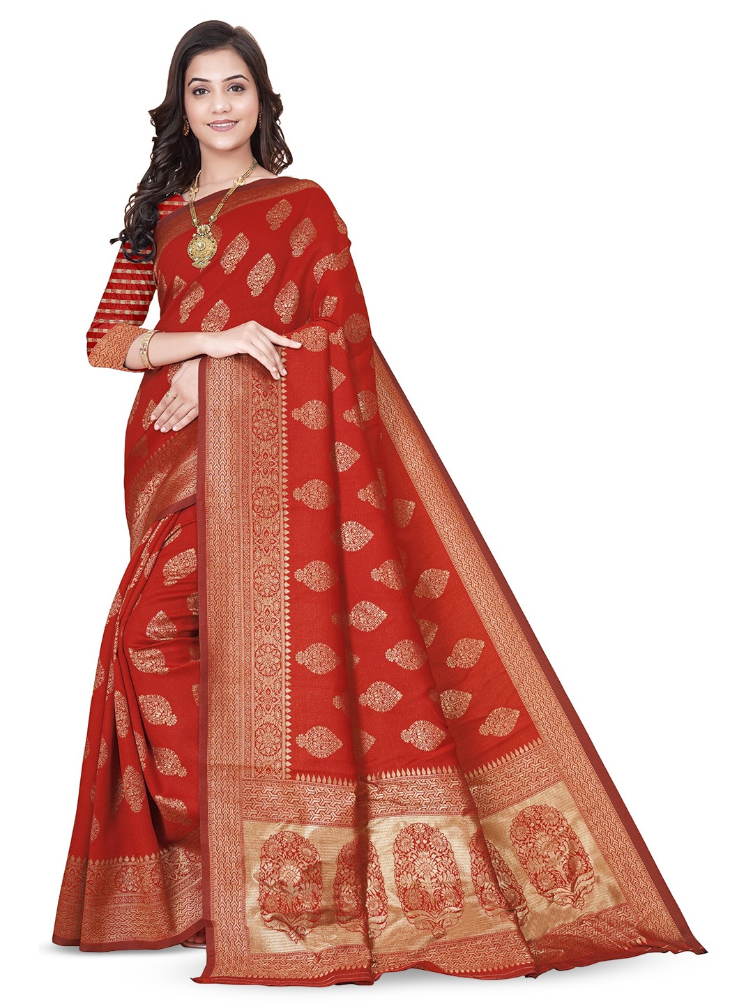 

MUKHITA Woven Design Zari Banarasi Saree, Red