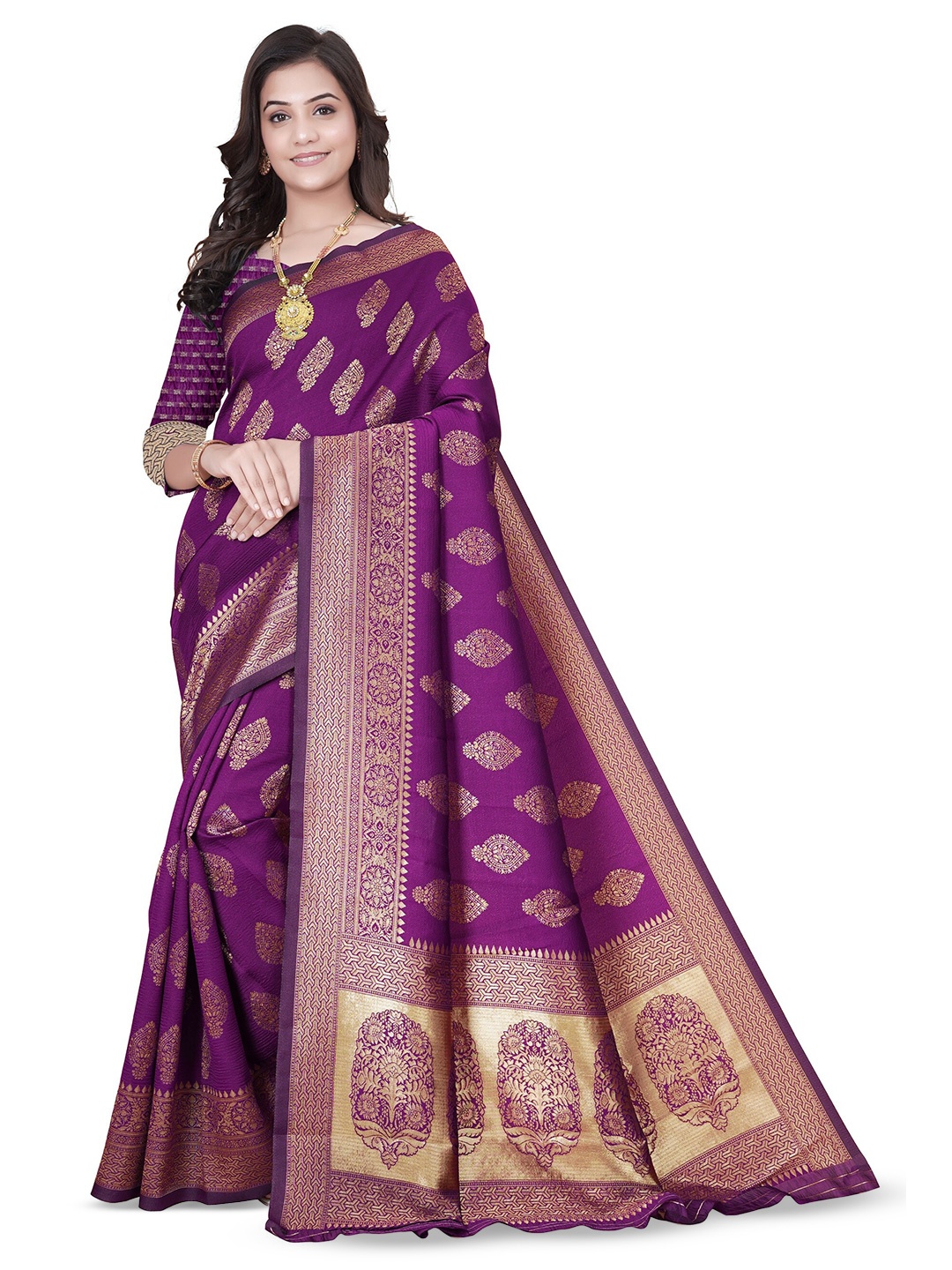 

MUKHITA Woven Design Zari Banarasi Saree, Purple