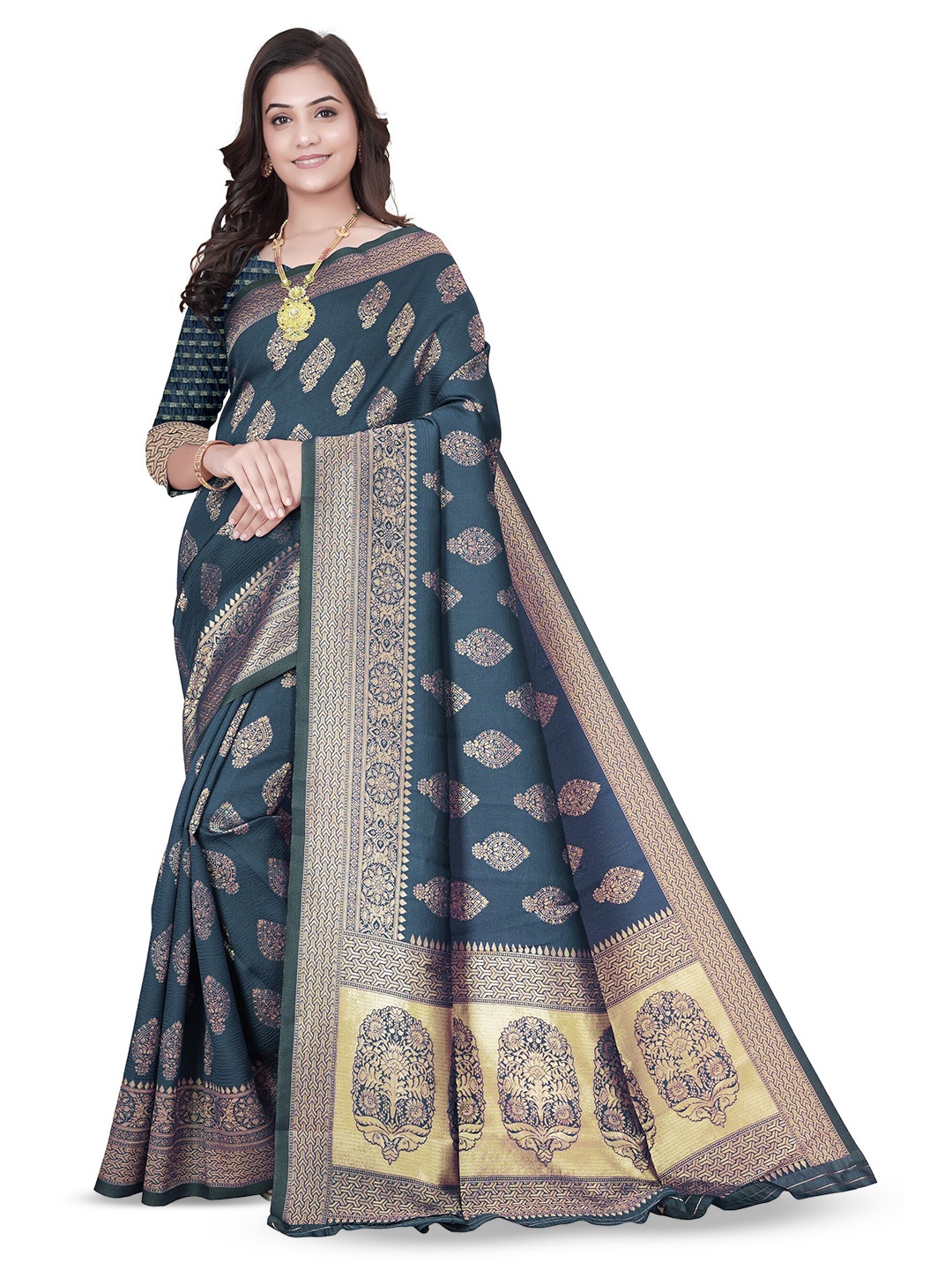 

MUKHITA Woven Design Zari Banarasi Saree, Blue