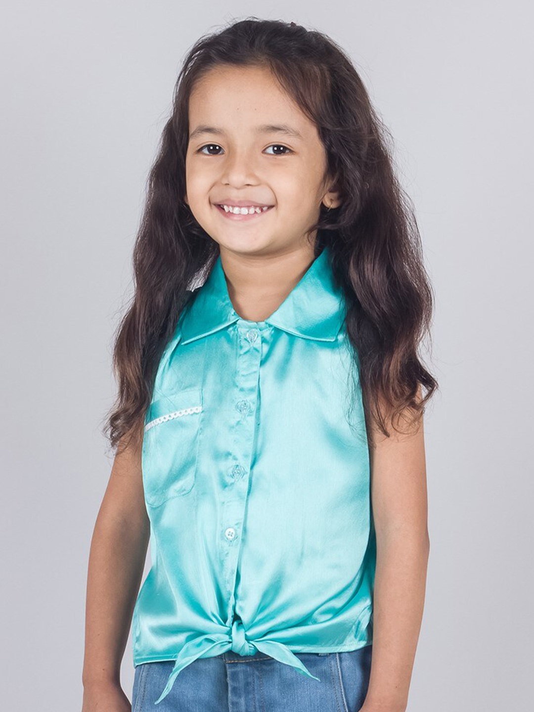 

Tangerine Closet Girls Satin Shirt Style Top, Blue