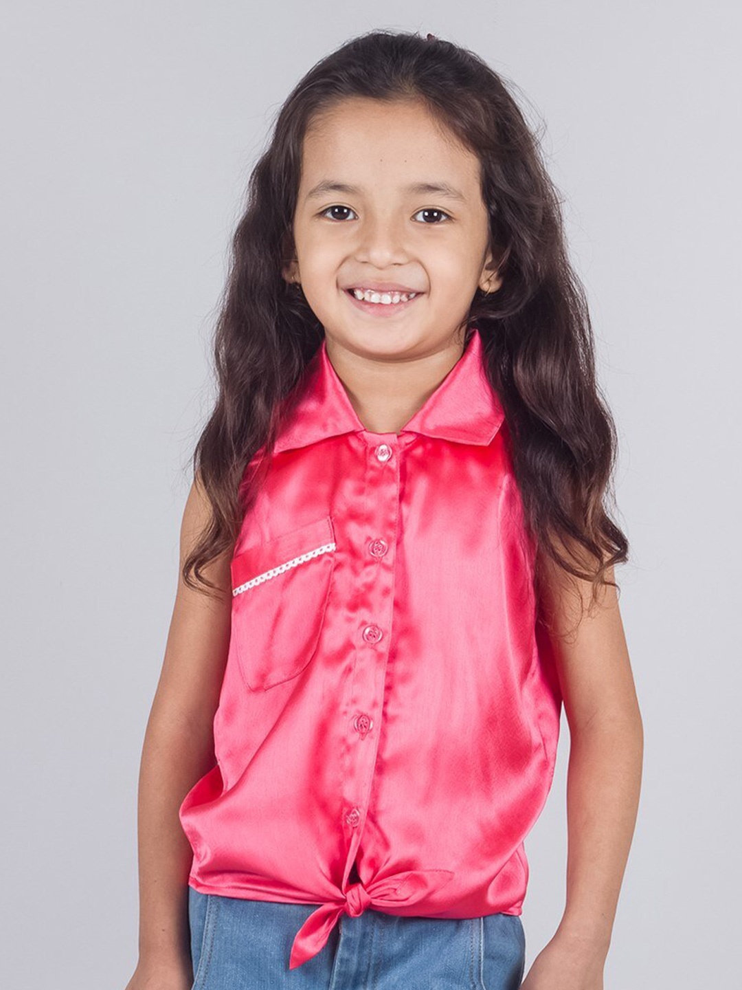 

Tangerine Closet Girls Satin Shirt Style Top, Peach