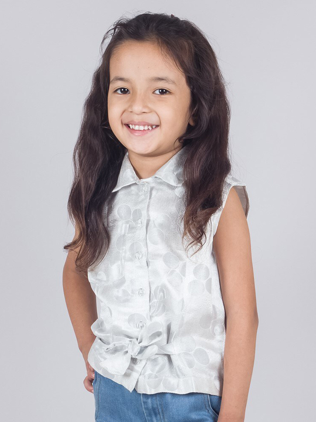 

Tangerine Closet Girls Geometric Printed Satin Shirt Style Top, White