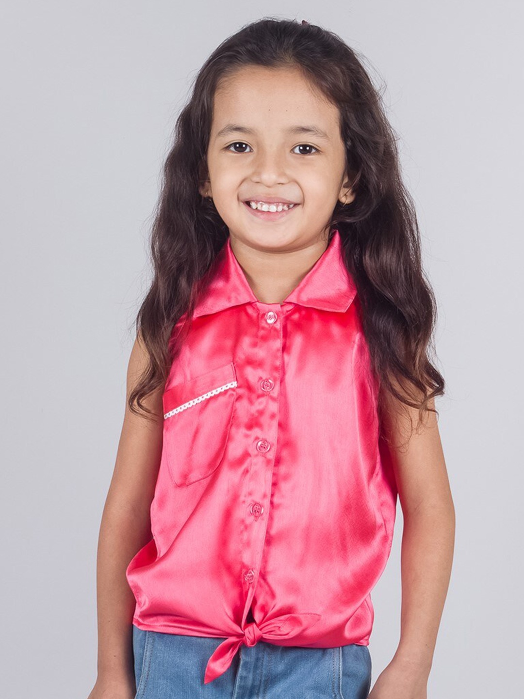 

Tangerine Closet Girls Satin Shirt Style Top, Pink