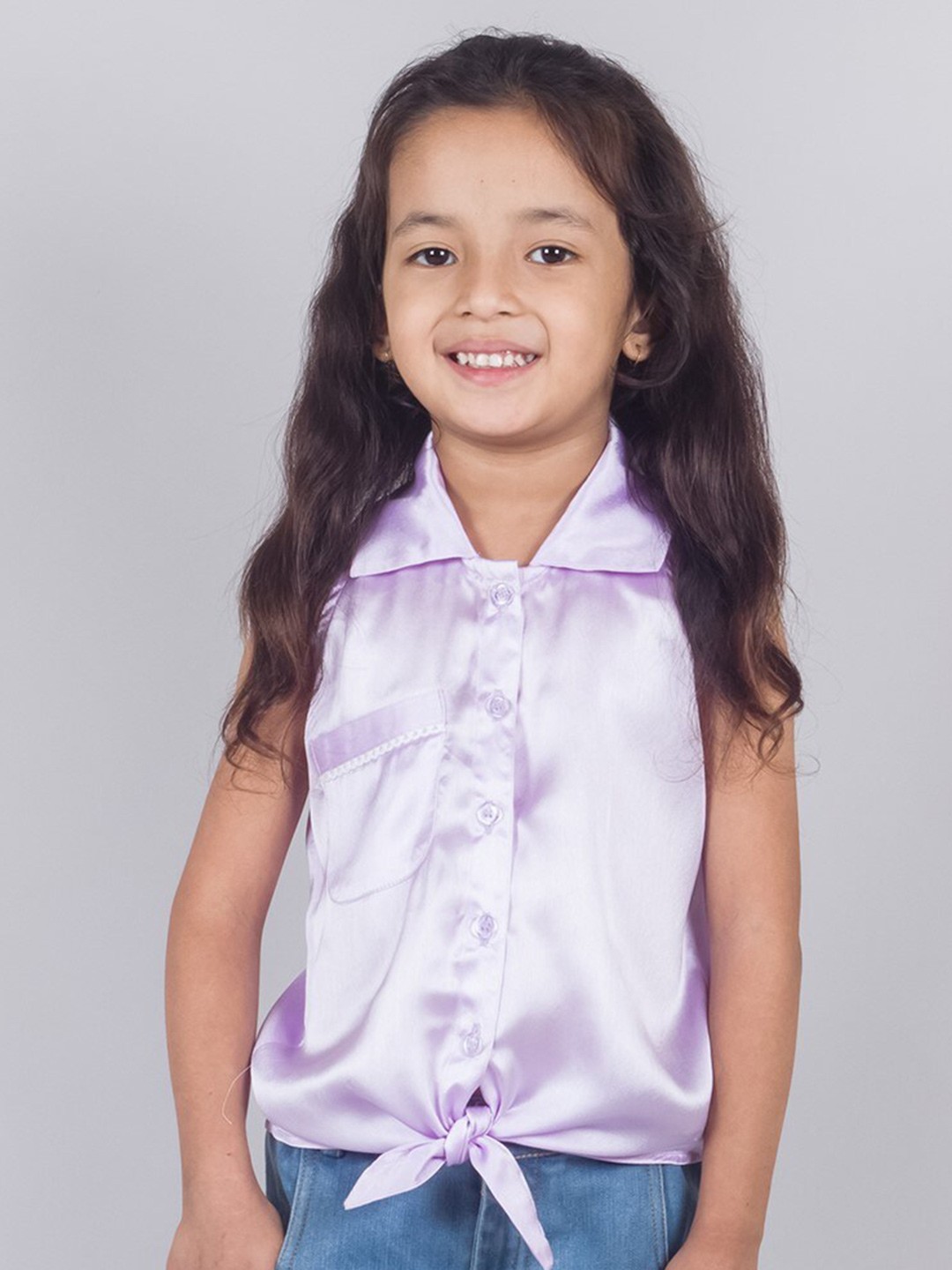 

Tangerine Closet Girls Knotted Satin Shirt Style Top, Lavender