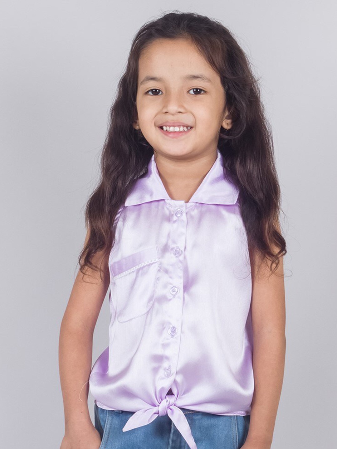 

Tangerine Closet Girls Knotted Satin Shirt Style Top, Lavender