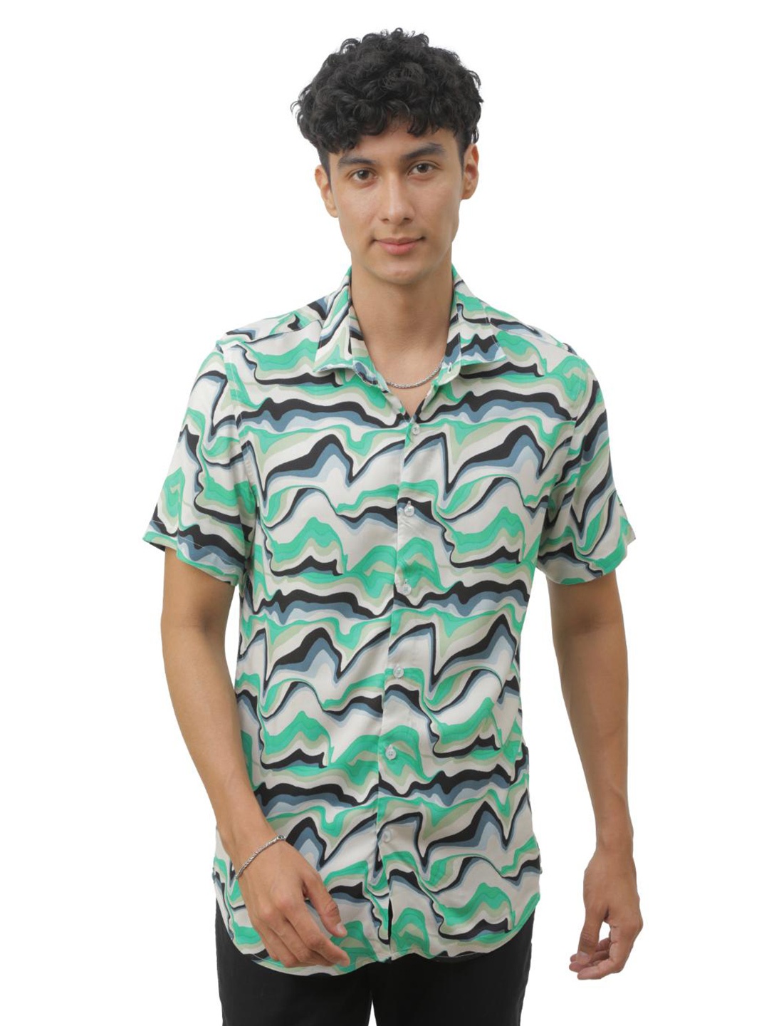 

FLY 69 Premium Slim Fit Abstract Printed Casual Shirt, Green